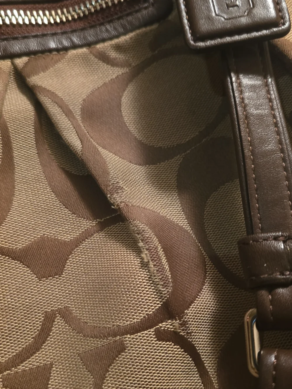 Coach Signature Canvas Shoulder Bag in Brown and Tan